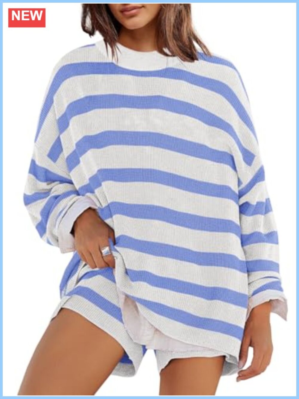 2 Piece Lounge Set Sweater Top Knit Shorts Pajamas Women's Oversized Striped